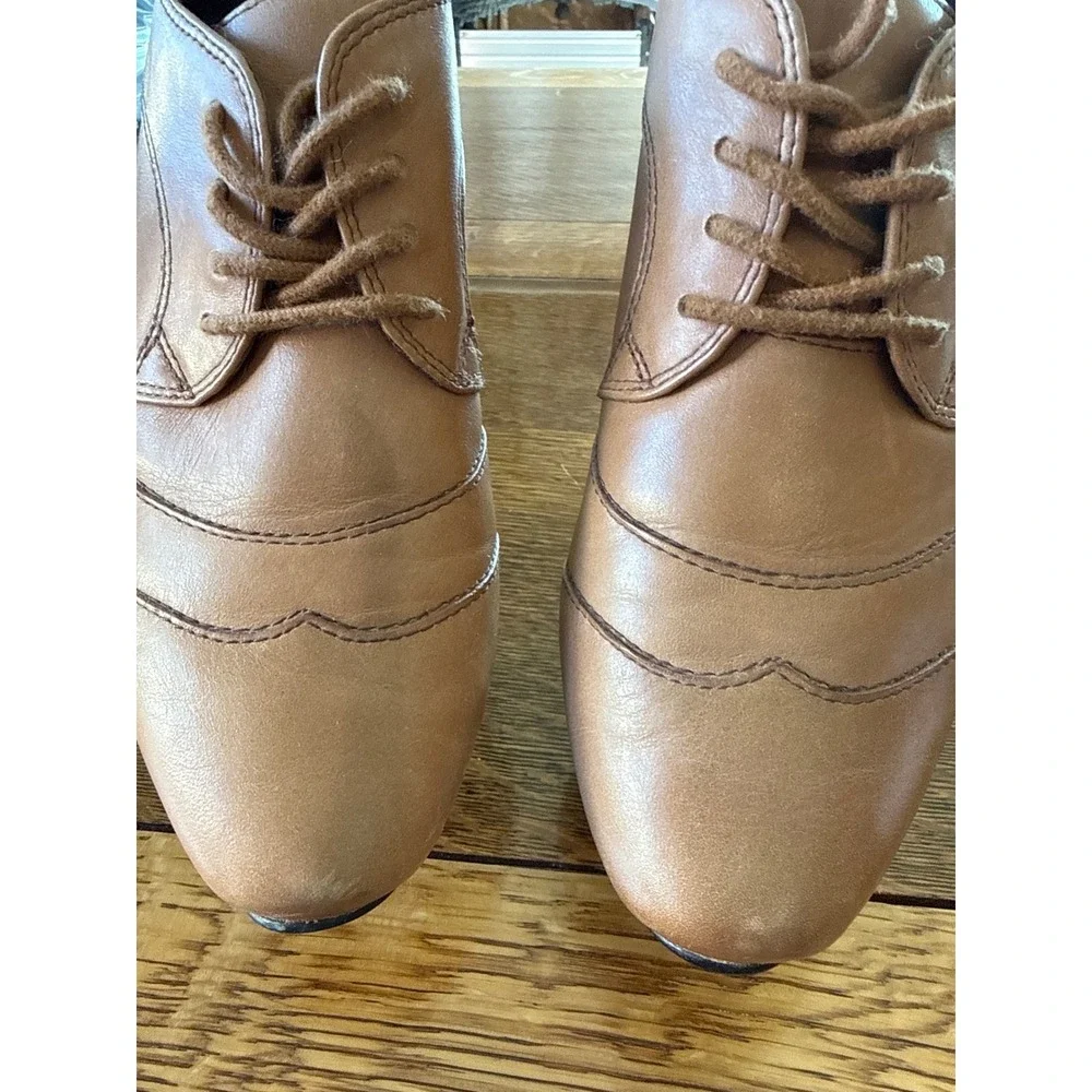 Josef Seibel Womens Tan Leather‎ Lace Up Wingtip Oxford Comfort Heels Size 6.5